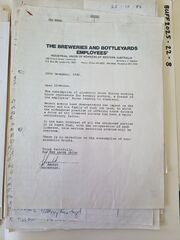 Breweries and Bottleyards Employees' Industrial Union, asking the club to not give brewery workers alcohol during working hours.