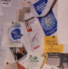 A noticeboard in a house in South Fremantle in 1986